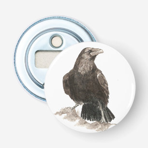 Waterverf Raven Bird Natuur Art Button Flesopener