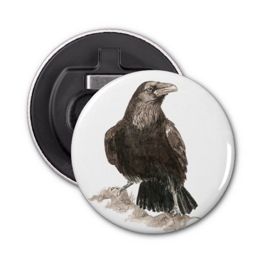 Waterverf Raven Bird Natuur Art Button Flesopener (Voorkant)