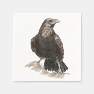 Waterverf Raven Bird Natuur Art Servet