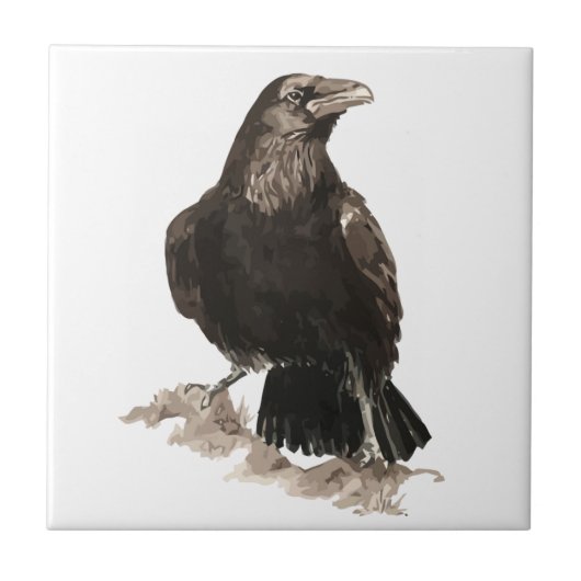 Waterverf Raven Bird Wildlife Art Tegeltje (Voorkant)