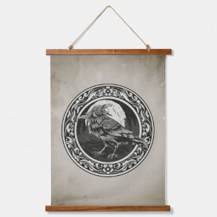Waterverf Raven Black Bird Natuur Medallion Logo Hangend Wandkleed