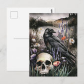 Waterverf Raven en Skull Wildflower Field Briefkaart (Voorkant / Achterkant)