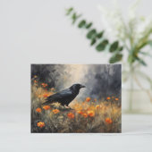 Waterverf Raven in een Wildflower Field Briefkaart (Staand voorkant)