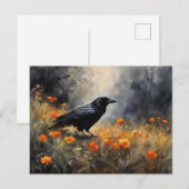 Waterverf Raven in een Wildflower Field Briefkaart (Voorkant / Achterkant)