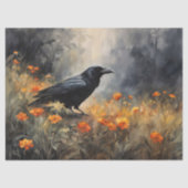 Waterverf Raven in een Wildflower Field Decoupage Tissuepapier (Voorkant)