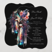 Waterverf Raven Moody Gothic Wedding Invitations Kaart (Voorkant / Achterkant)