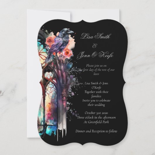 Waterverf Raven Moody Gothic Wedding Invitations Kaart (Voorkant)