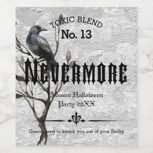 Waterverf Raven Nevermore Wijn Etiket (Enkel label)