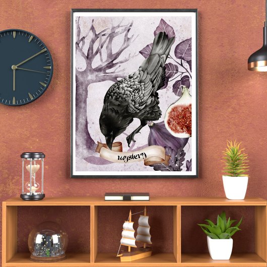 Waterverf Raven Paarse Fantasy Gothic Natuur Art Poster
