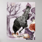 Waterverf Raven Paarse Fantasy Gothic Natuur Art Poster (Voorkant)