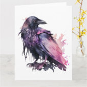 Waterverf Raven - Roze Kaart (Gele Bloem)