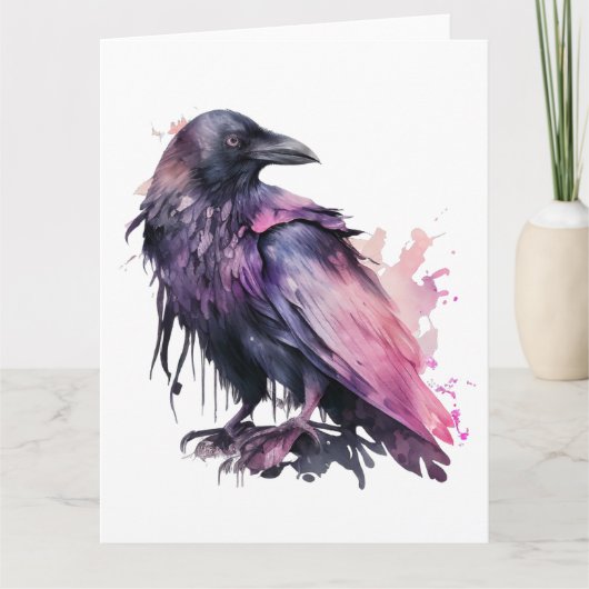 Waterverf Raven - Roze Kaart (Voorkant)