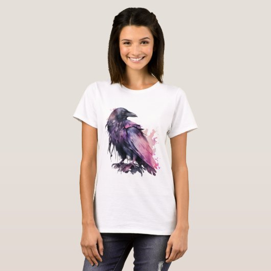 Waterverf Raven - Roze T-shirt (Voorkant volledig)