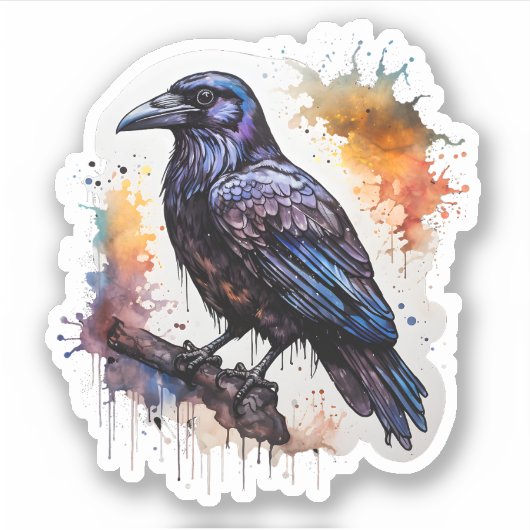 Waterverf Raven Sticker (Voorkant)
