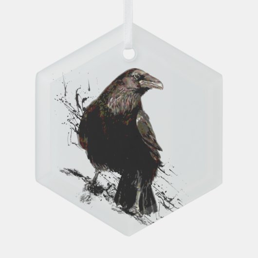 Waterverf Raven Wildlife Natuur Glas Ornament (Voorkant)