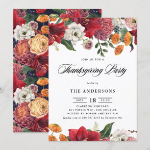 Waterverf Red Amaryllis Floral Thanksgiving Partij Kaart