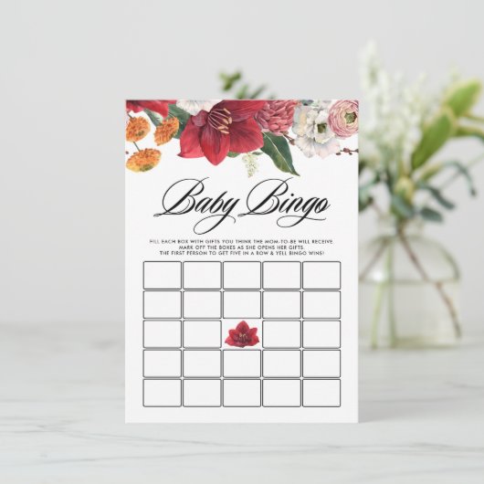 Waterverf Red Amaryllis Vrijgezellenfeest Bingo Ga Informatiekaartje (Staand voorkant)