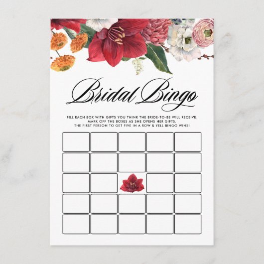 Waterverf Red Amaryllis Vrijgezellenfeest Bingo Ga Informatiekaartje (Voorkant)
