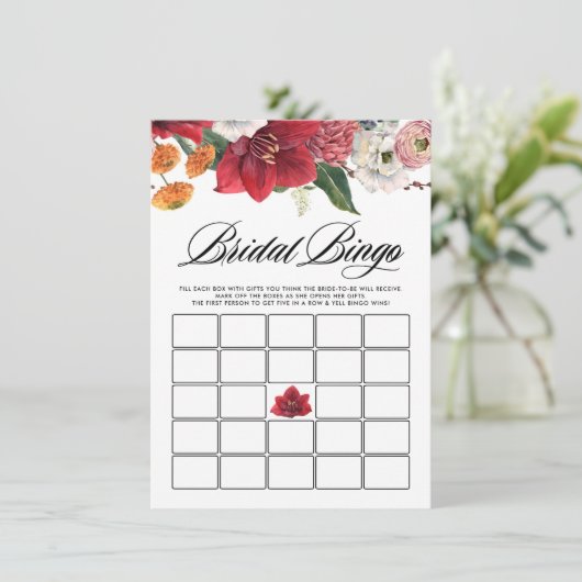 Waterverf Red Amaryllis Vrijgezellenfeest Bingo Ga Informatiekaartje (Staand voorkant)