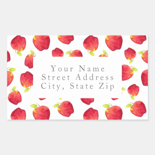 Waterverf Red Apple Pattern Adresetiketten Rechthoekige Sticker (Voorkant)