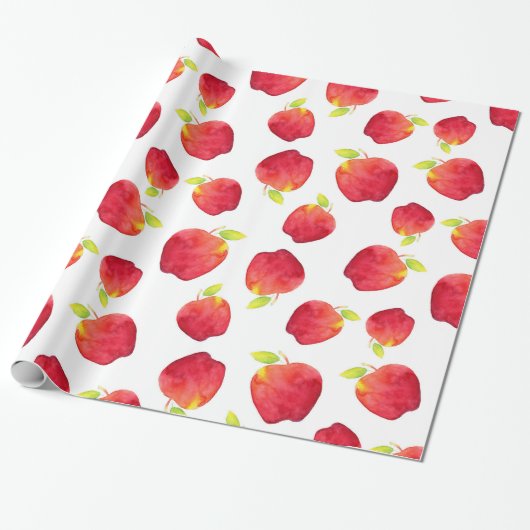 Waterverf Red Apple Pattern Cadeaupapier (Uitgerold)