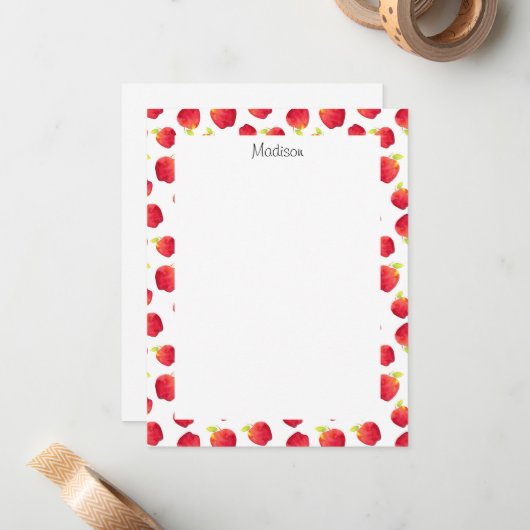 Waterverf Red Apple Pattern Notitiekaartje (Voorkant / Achterkant in situ)