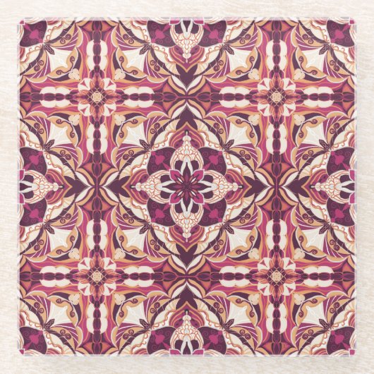 Waterverf Red Azulejo Spaanse Tegel Glazen Onderzetter (Voorkant)