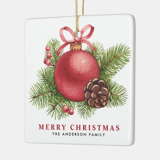 Waterverf Red Ball Bauble Vrolijk Kerstfeest Keramisch Ornament (Links)