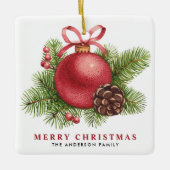 Waterverf Red Ball Bauble Vrolijk Kerstfeest Keramisch Ornament (Voorkant)