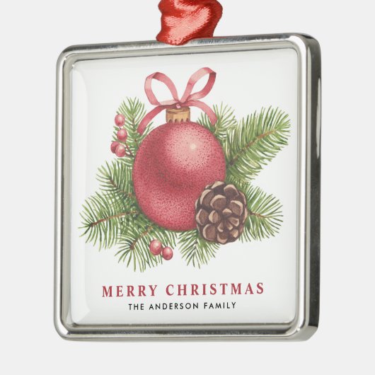 Waterverf Red Ball Bauble Vrolijk Kerstfeest Metalen Ornament (Links)