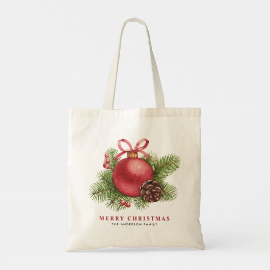 Waterverf Red Ball Ornament Custom Christmas Tote Bag (Achterkant)