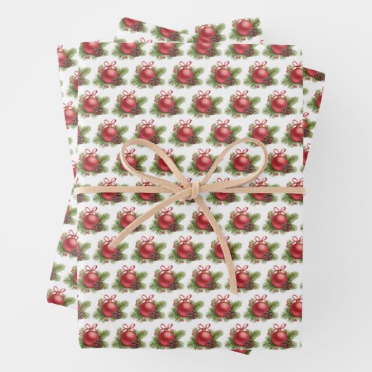 Waterverf Red Ball Ornament Pattern Christmas Inpakpapier Vel (In situ)