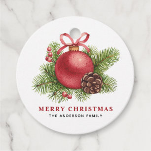 Waterverf Red Ball Ornament Vrolijk kerstfeest Bedankjes Labels
