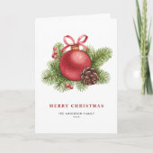Waterverf Red Ball Ornament Vrolijk kerstfeest Feestdagen Kaart (Voorkant)