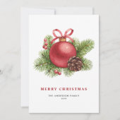 Waterverf Red Ball Ornament Vrolijk kerstfeest Feestdagenkaart (Voorkant)