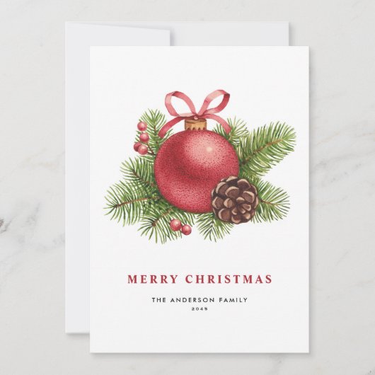 Waterverf Red Ball Ornament Vrolijk kerstfeest Feestdagenkaart (Voorkant)