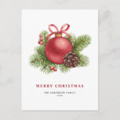 Waterverf Red Ball Ornament Vrolijk kerstfeest Feestdagenkaart (Voorkant)