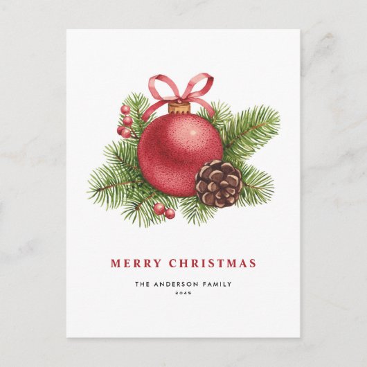 Waterverf Red Ball Ornament Vrolijk kerstfeest Feestdagenkaart (Voorkant)