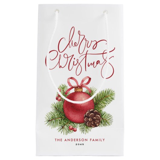 Waterverf Red Ball Ornament Vrolijk kerstfeest Klein Cadeauzakje (Voorkant)