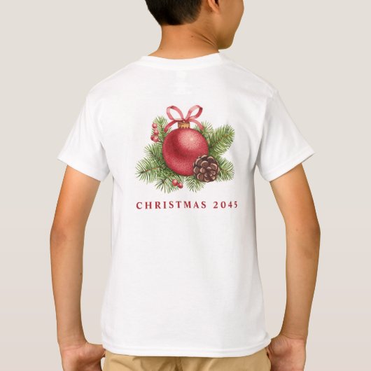 Waterverf Red Ball Ornament Vrolijk kerstfeest T-shirt (Achterkant)
