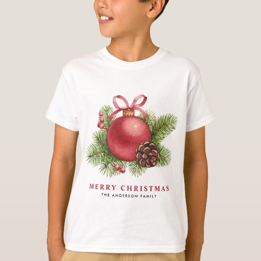 Waterverf Red Ball Ornament Vrolijk kerstfeest T-shirt (Voorkant)