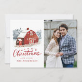 Waterverf Red Barn foto met handschrift Feestdagenkaart (Voorkant)