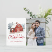 Waterverf Red Barn foto met handschrift Feestdagenkaart (Staand voorkant)