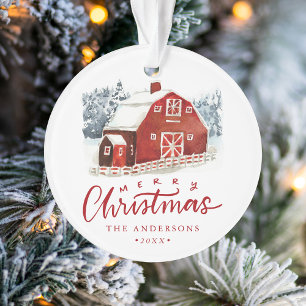 Waterverf Red Barn Foto Ornament