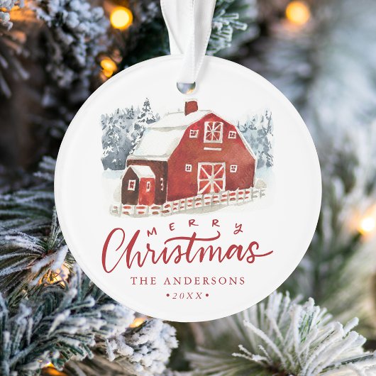 Waterverf Red Barn Foto Ornament