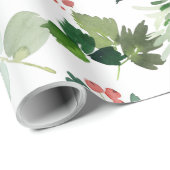 Waterverf Red Berries Greenery kerstfeestdag Cadeaupapier (Rol Hoek)