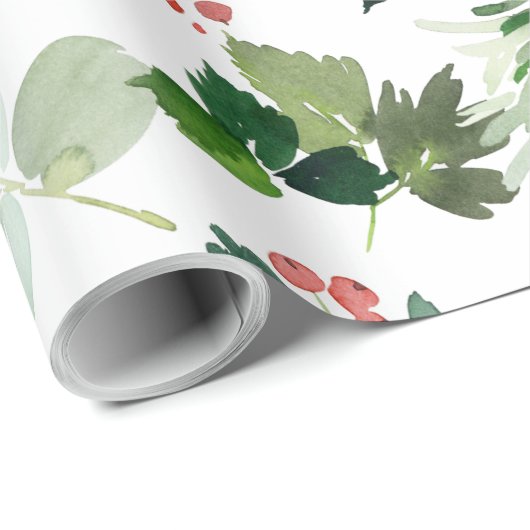Waterverf Red Berries Greenery kerstfeestdag Cadeaupapier (Rol Hoek)