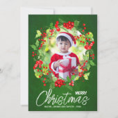 Waterverf Red Berries Greenery kerstfoto Feestdagenkaart (Voorkant)