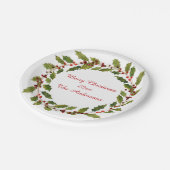 Waterverf Red Berries Holly kerst Papieren Bordje (Gekanteld)