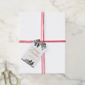 Waterverf Red Berries met goudletters Cadeaulabel (Met Touw)